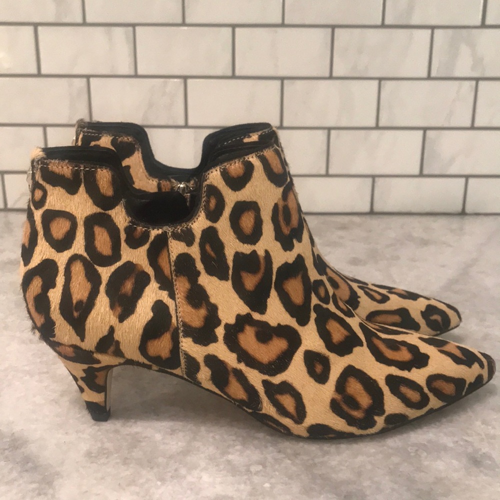 Sam Edleman Booties Womens 6 Tan Leopard Print Ankle Boots Cow Hair Bohemian